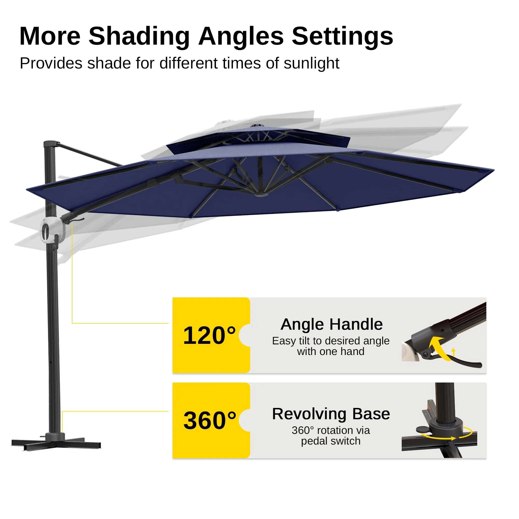 Flame&Shade 11 ft Double Roof Round Offset Cantilever Patio Umbrella