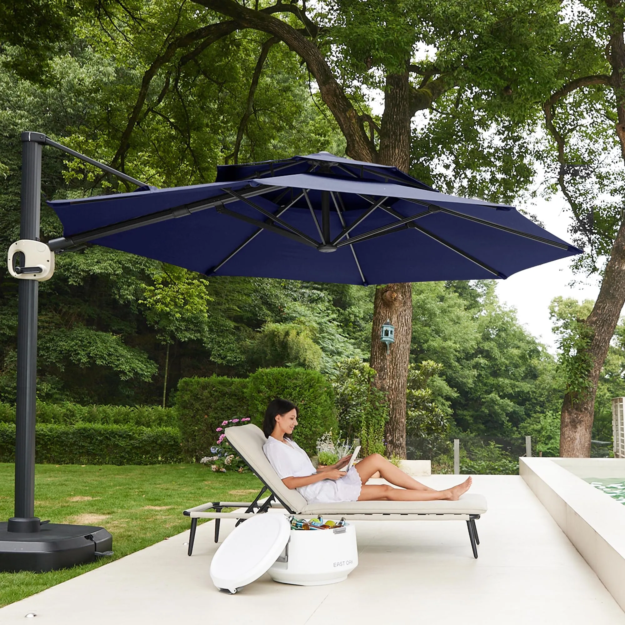 Flame&Shade 11 ft Double Roof Round Offset Cantilever Patio Umbrella