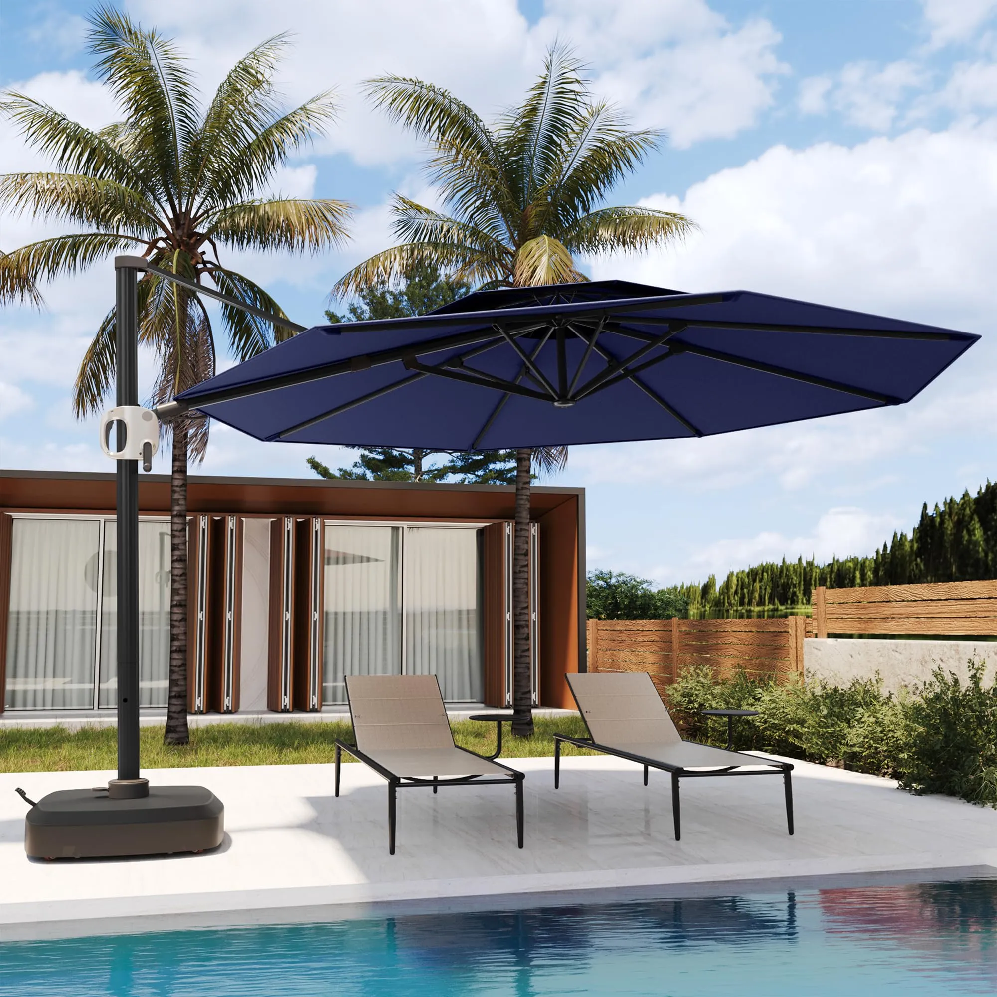 Flame&Shade 11 ft Double Roof Round Offset Cantilever Patio Umbrella