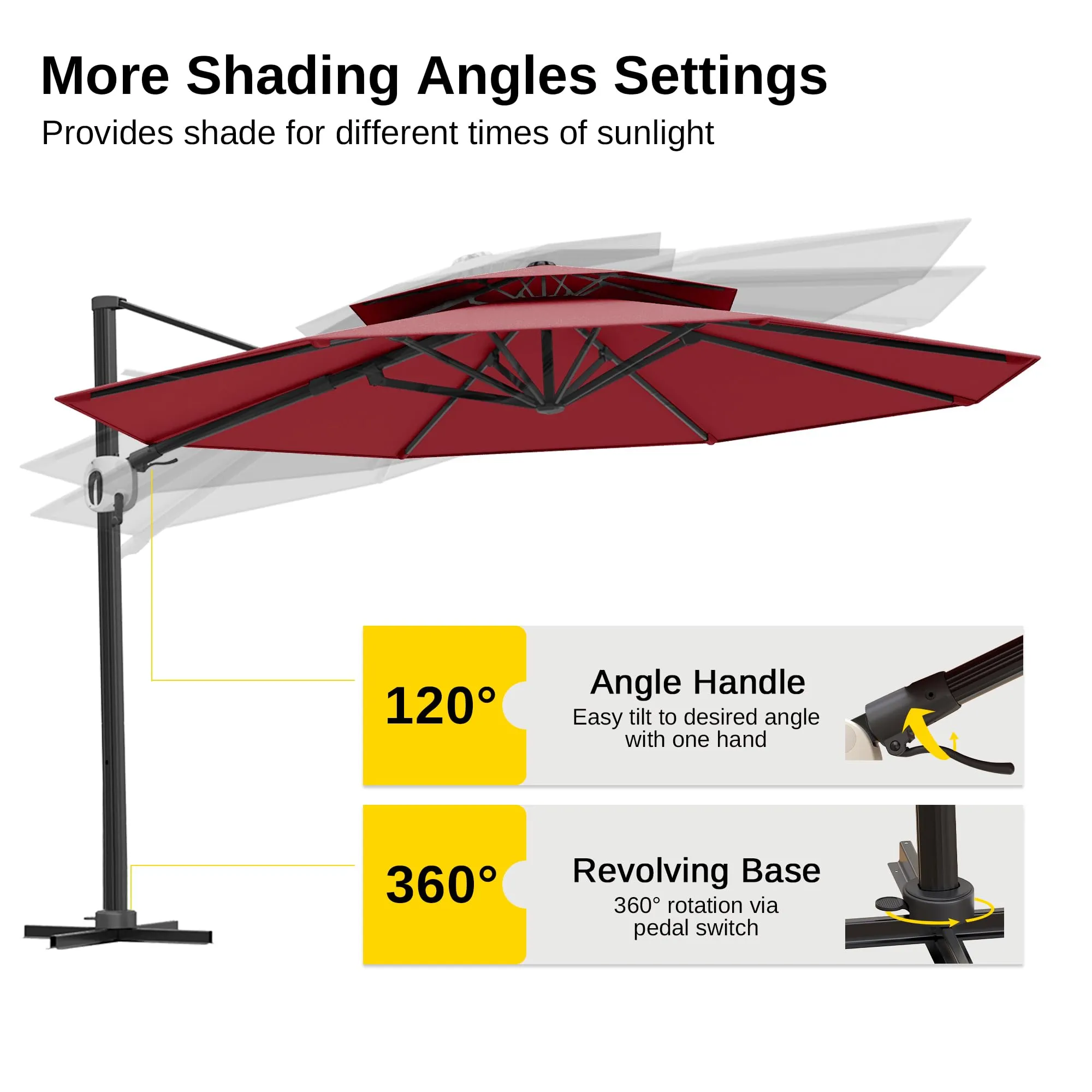 Flame&Shade 11 ft Double Roof Round Offset Cantilever Patio Umbrella