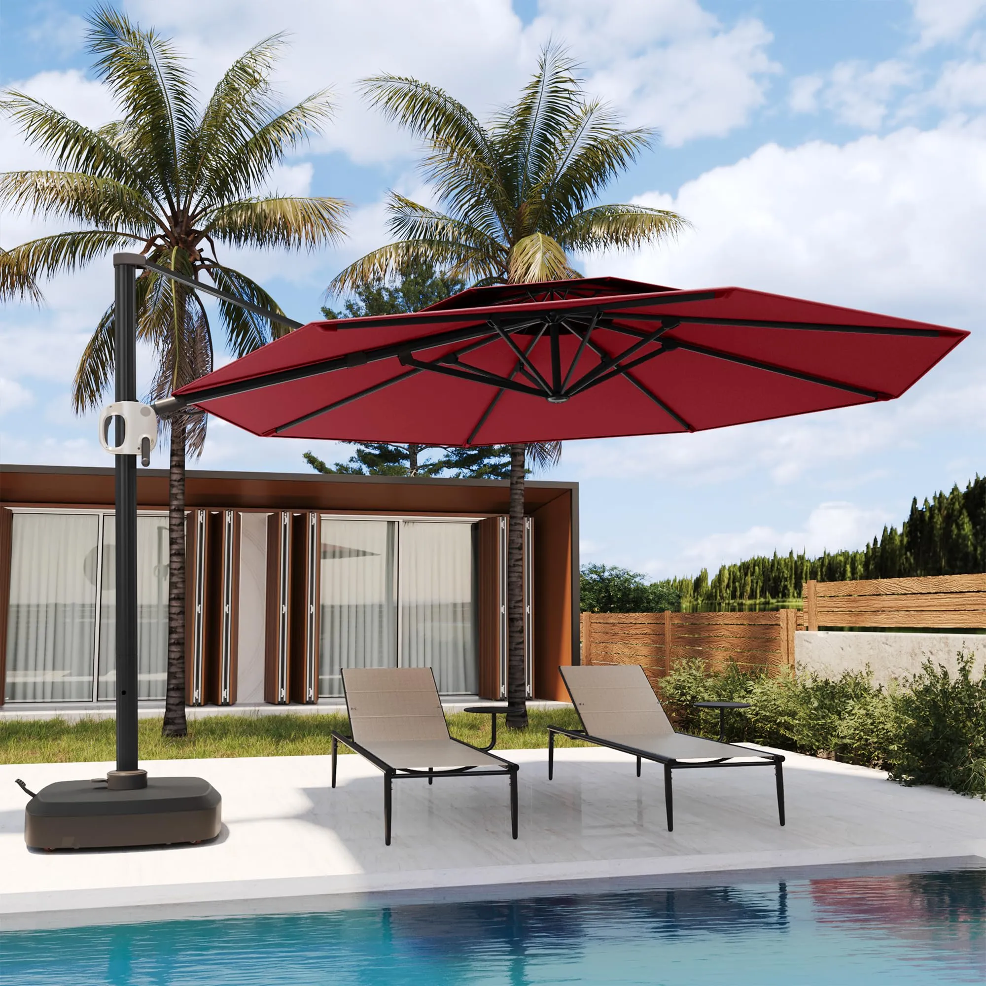 Flame&Shade 11 ft Double Roof Round Offset Cantilever Patio Umbrella
