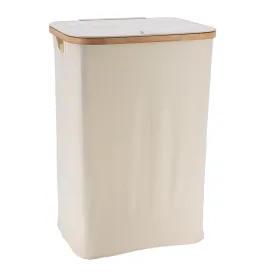 Foldable Laundry Basket With Lid And Bamboo Frame - 70L -  Natural/Bamboo