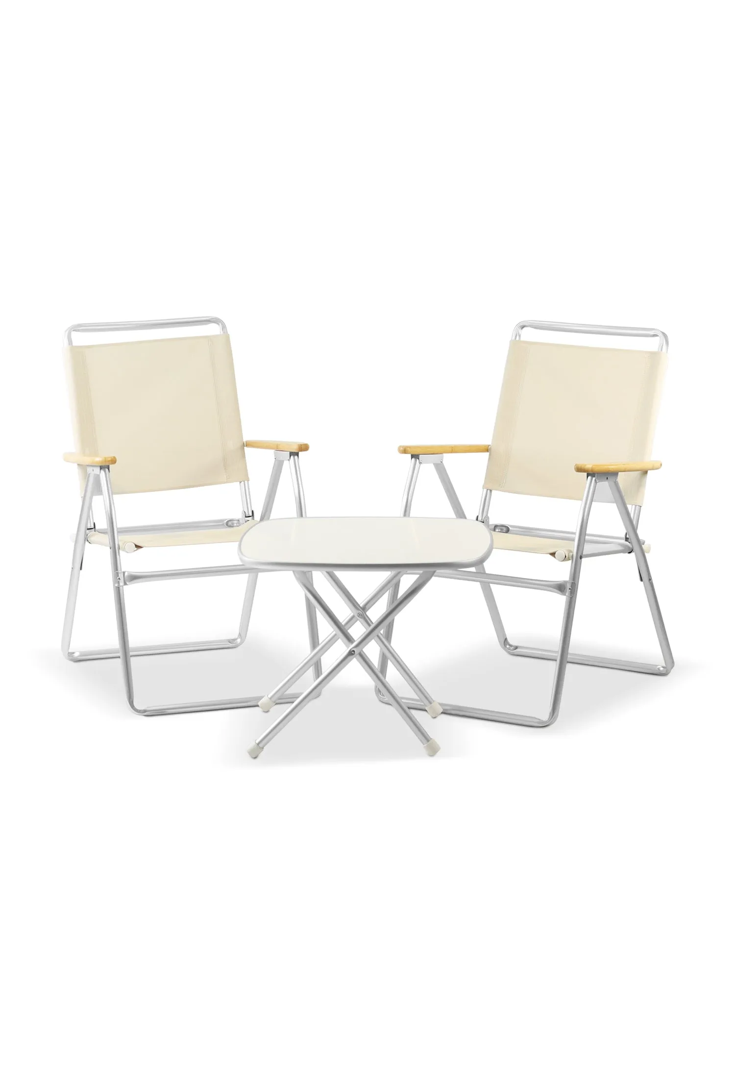 Folding Aluminum Boat Chair Teak Armrests Set of 2-PA160V Folding Aluminum and Melamine Boat Table- B160V350X