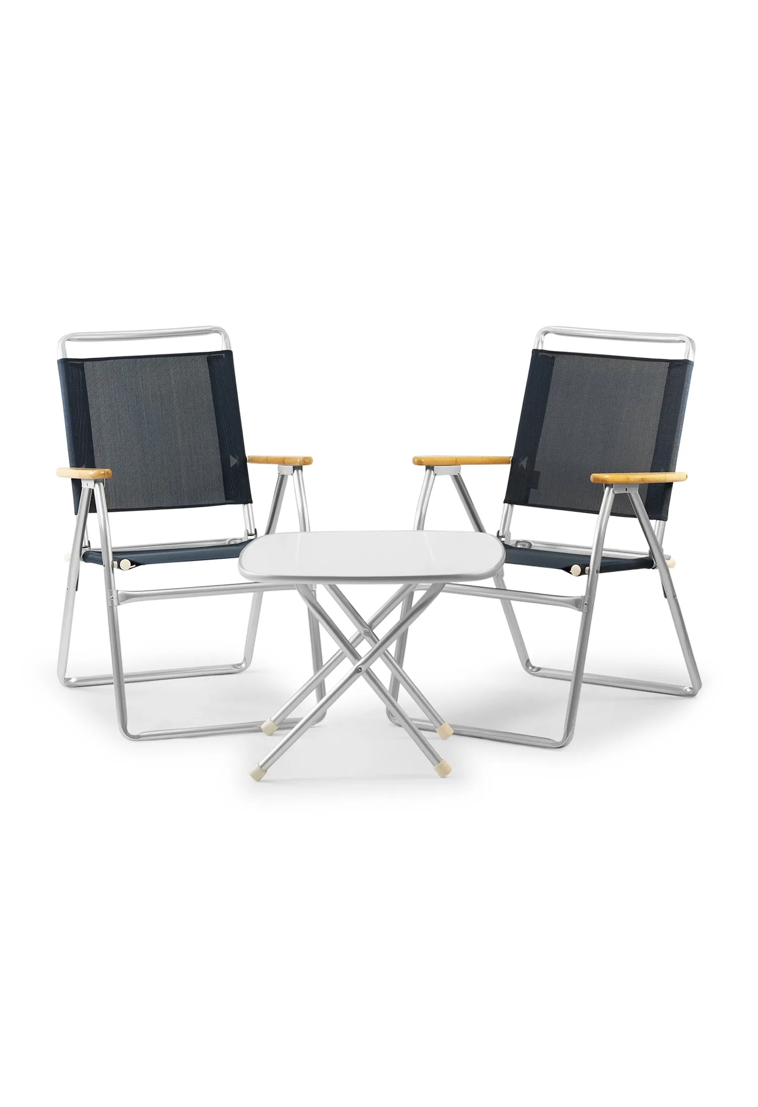 Folding Aluminum Boat Chair Teak Armrests Set of 2-PA160V Folding Aluminum and Melamine Boat Table- B160V350X