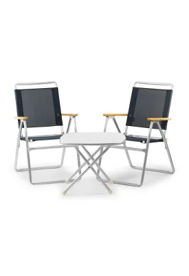 Folding Aluminum Boat Chair Teak Armrests Set of 2-PA160V Folding Aluminum and Melamine Boat Table- B160V350X