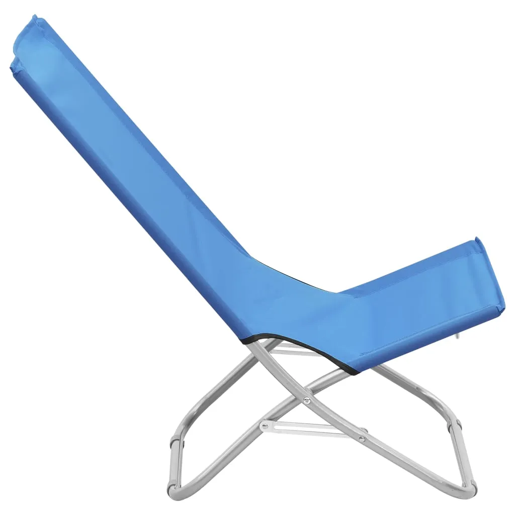 Folding Beach Chairs 2 pcs Blue Fabric