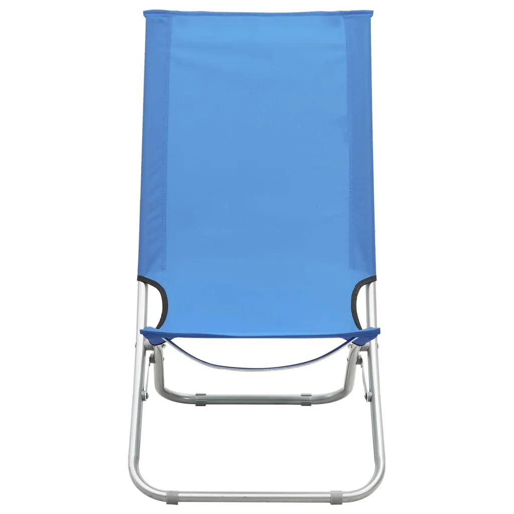 Folding Beach Chairs 2 pcs Blue Fabric