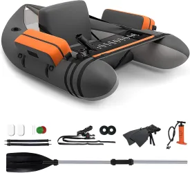 GYMAX Fishing Float Tube, 350lbs Inflatable Fishing Boat with Paddle, Pump, Flippers, Fish Hook Stators, Fish Ruler, Storage Pockets, Portable Backpack Belly Boat for Adults Fishing