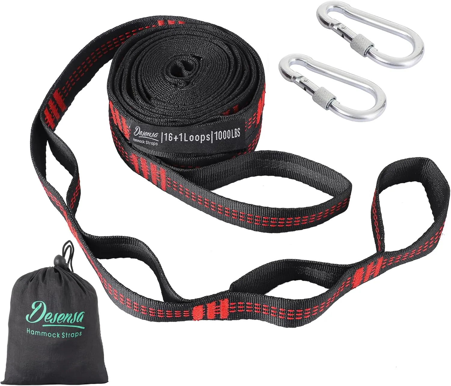 Hammock Tree Straps, Portable 10 FT Long 16 1Loops Adjustable Suspension Straps, 100% No Stretch&Lightweight, 1400 LBS Combined Hammock Accessories, Fits All Hammocks