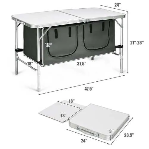 Height Adjustable Folding Camping  Table-Gray