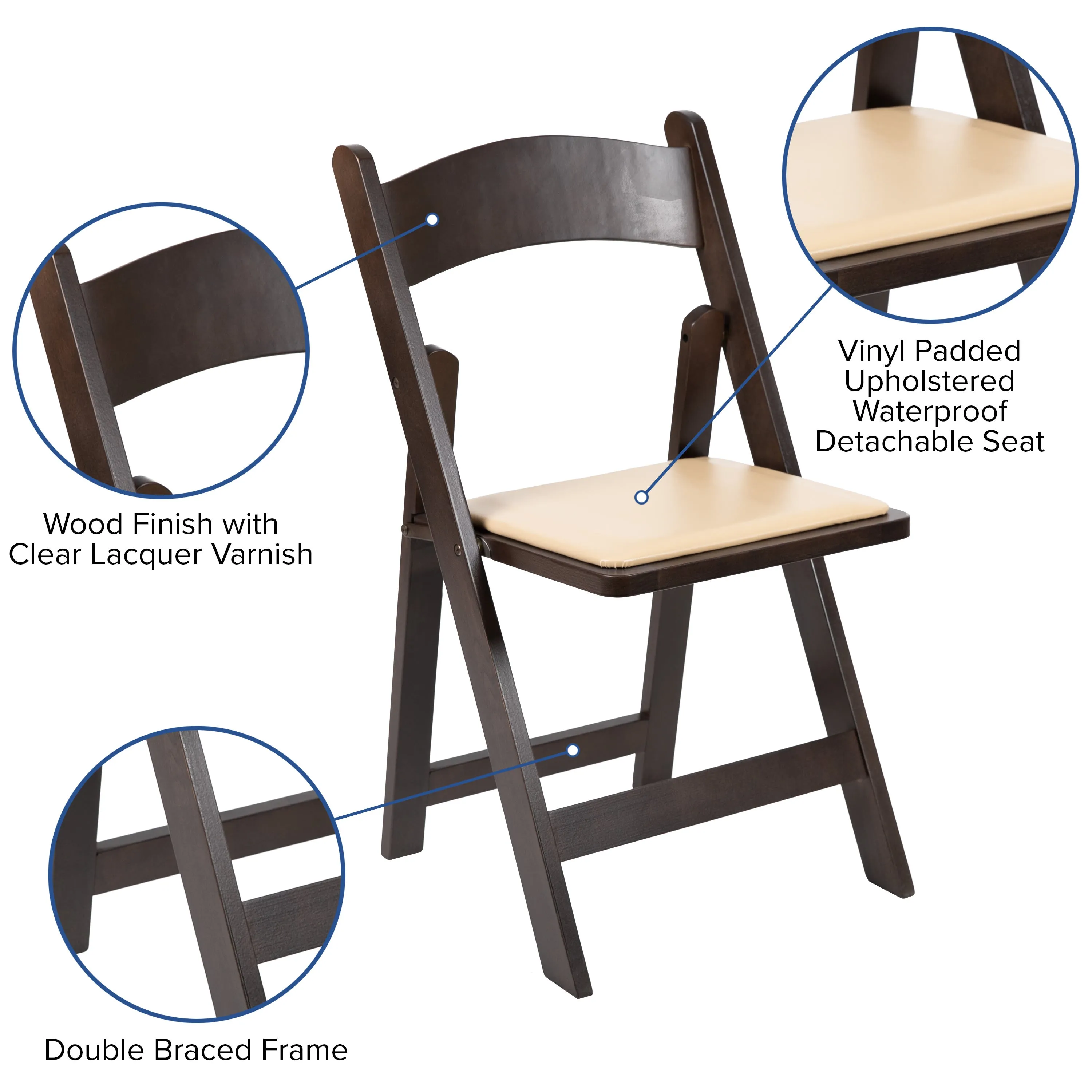 HERCULES Series Wood Folding Chair with Vinyl Padded Seat