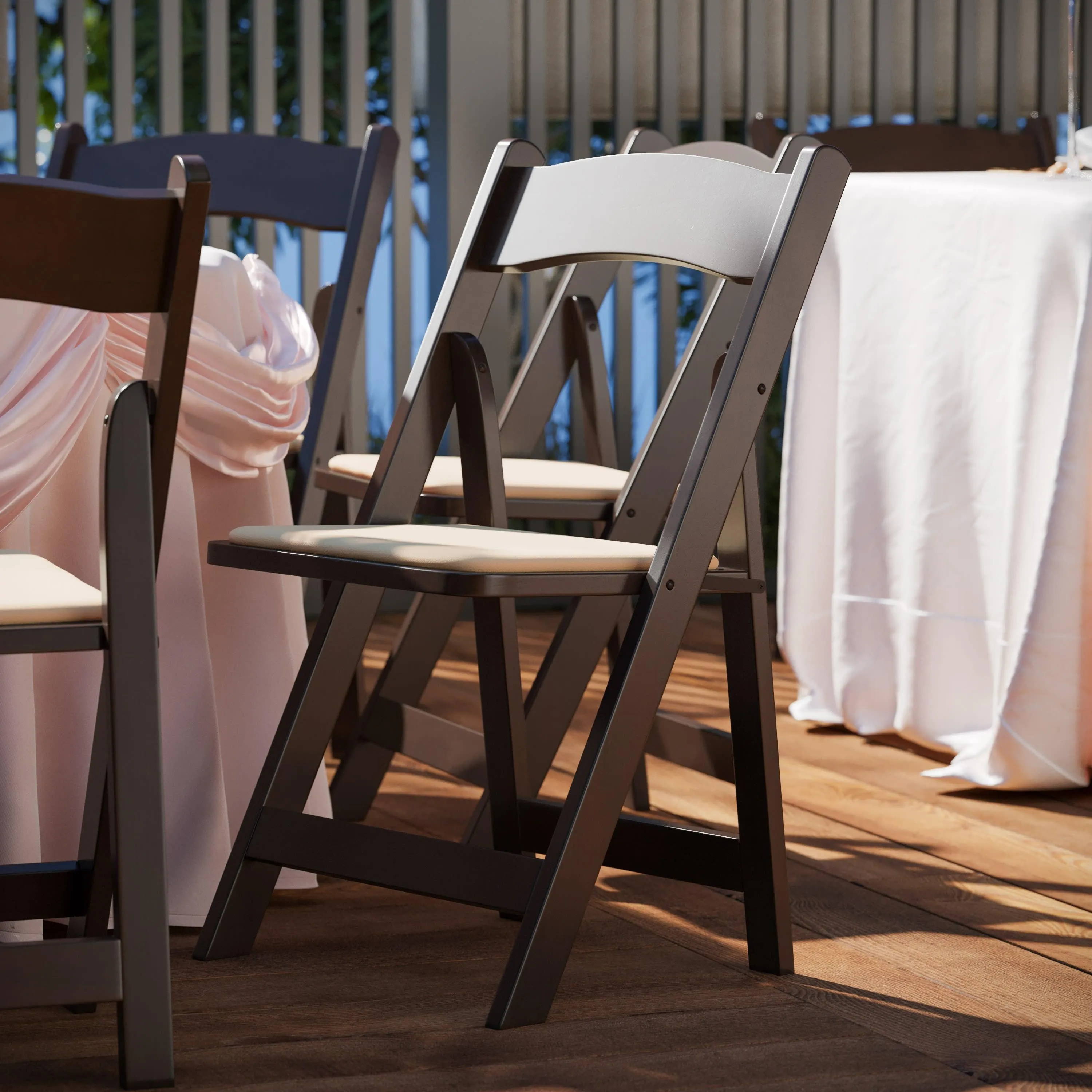 HERCULES Series Wood Folding Chair with Vinyl Padded Seat