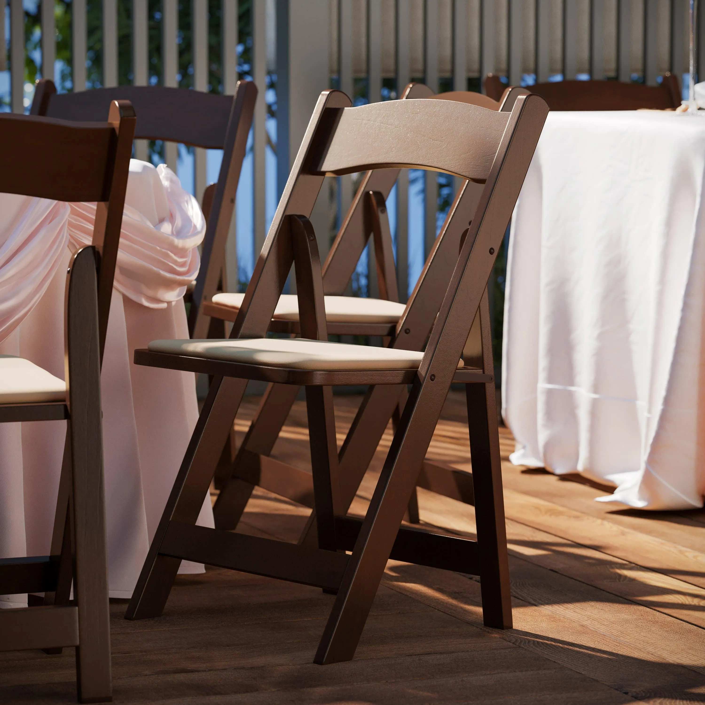HERCULES Series Wood Folding Chair with Vinyl Padded Seat