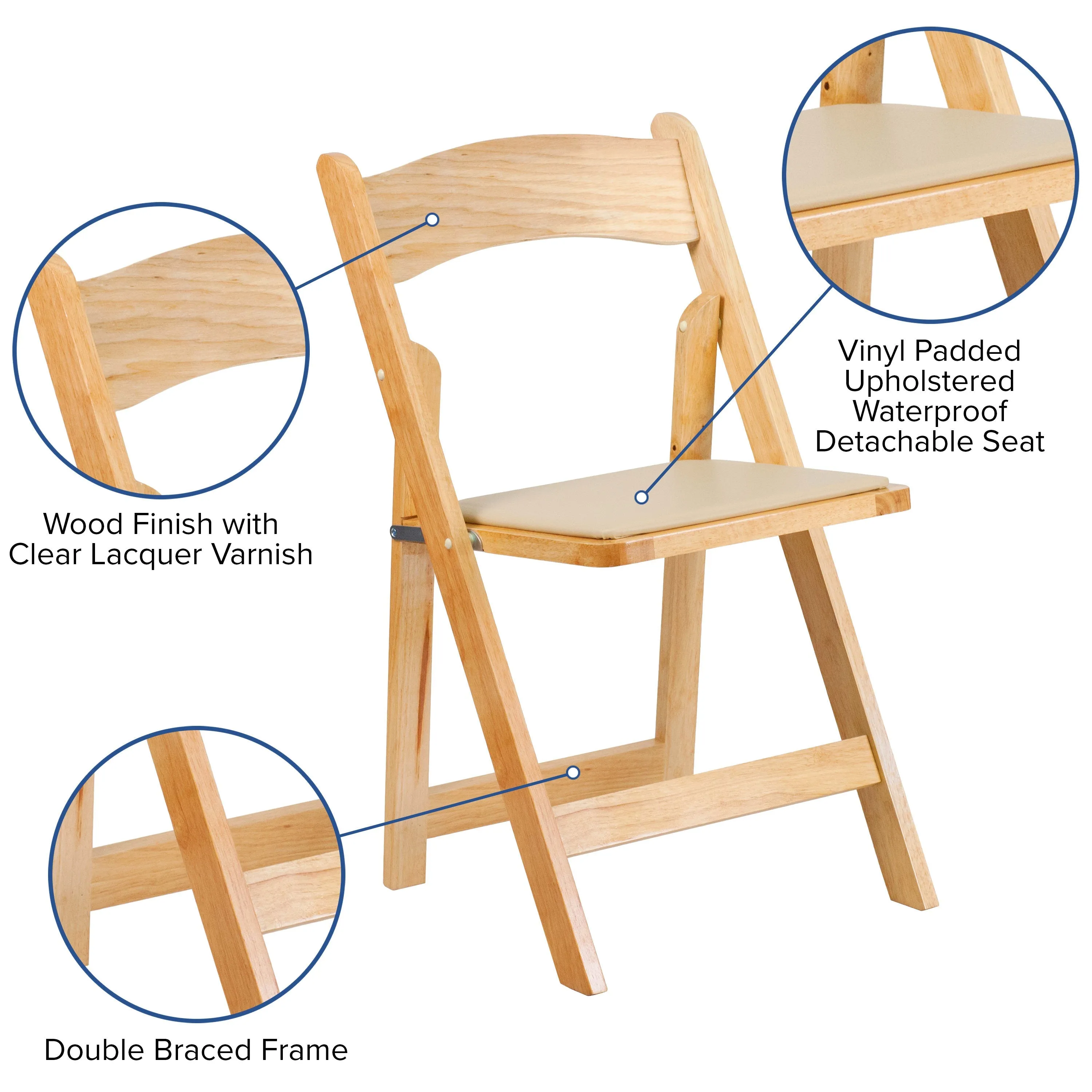 HERCULES Series Wood Folding Chair with Vinyl Padded Seat