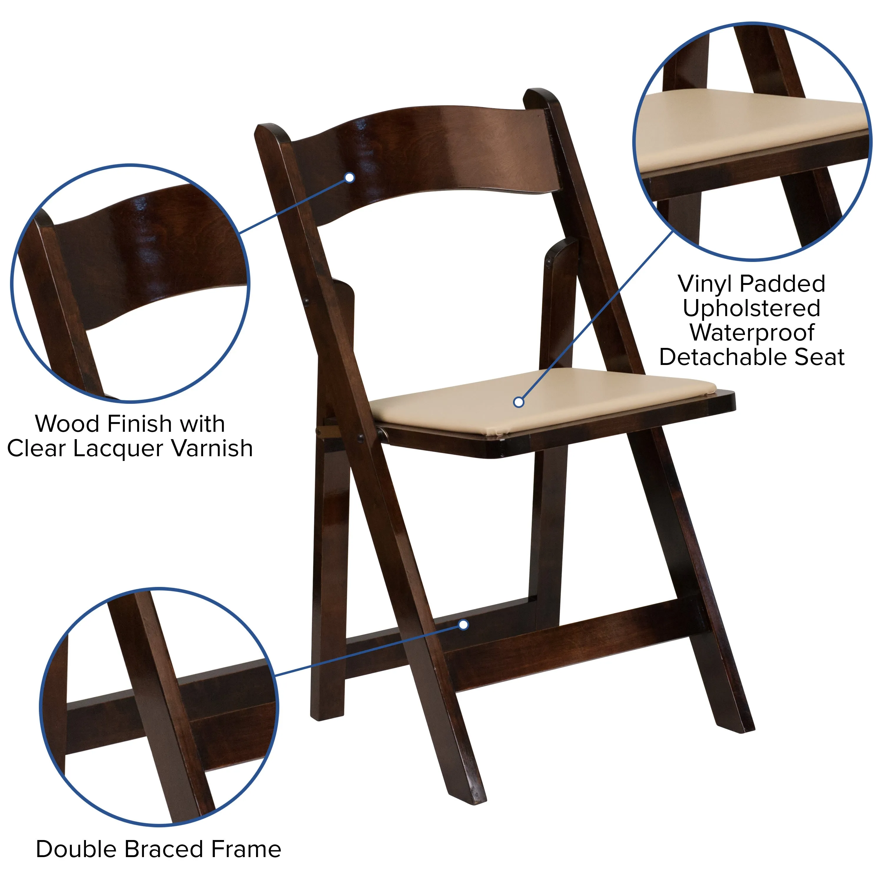 HERCULES Series Wood Folding Chair with Vinyl Padded Seat