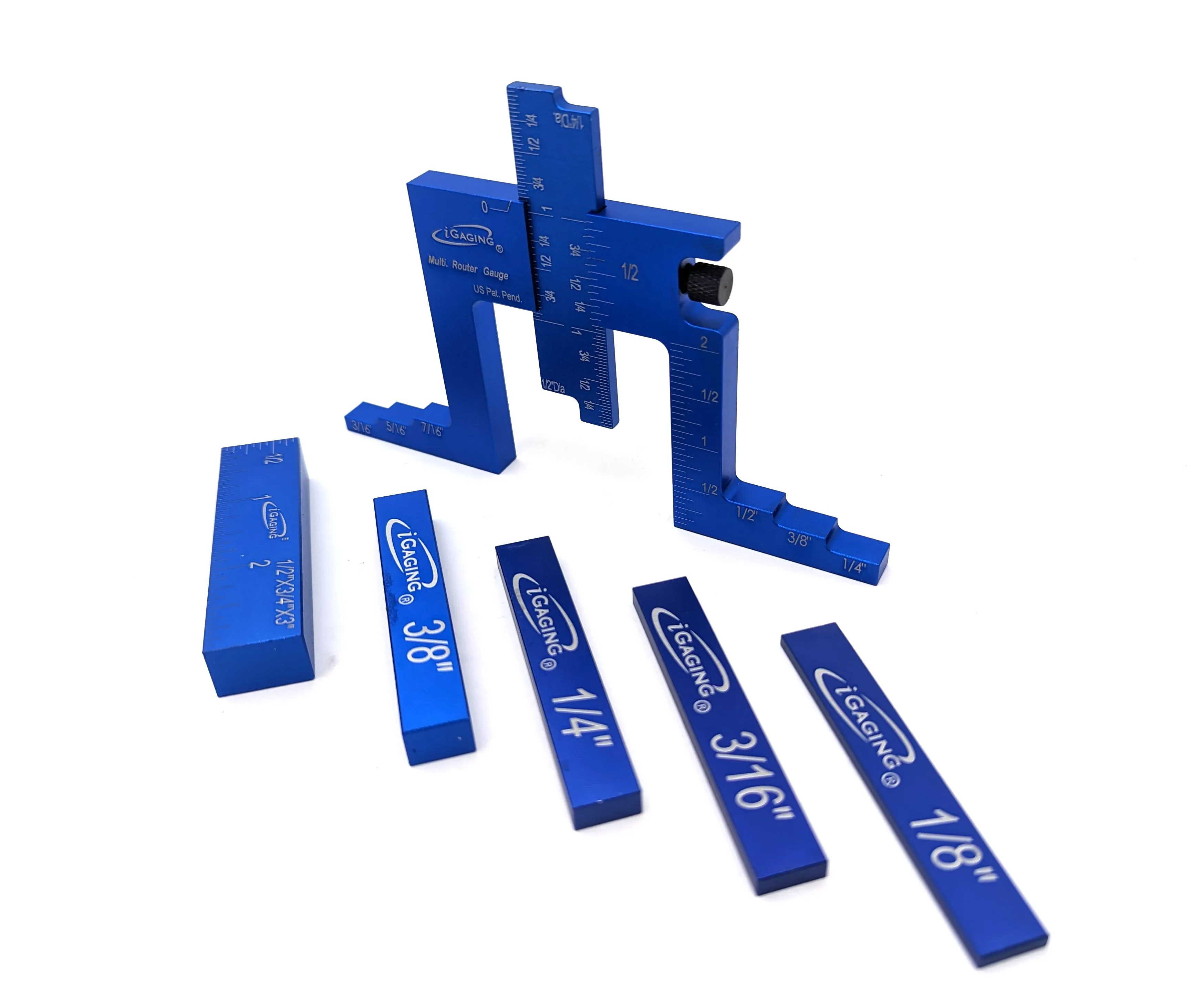 iGaging 2" Multi Adjustable Router Depth & Center Gauge Set with 5 Setup Blocks, 36-RG06
