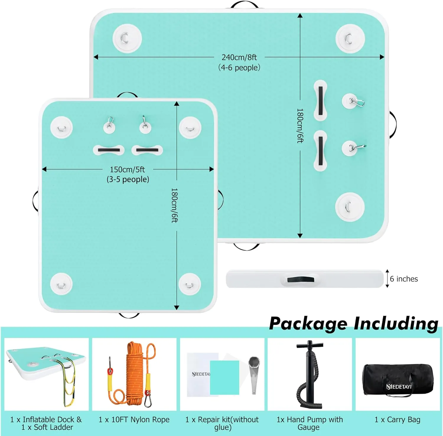 Inflatable Floating Dock Water Platform - Multi-Person Non-Slip Swim Mat for Pool, Lake, Beach, River, Ocean - 8ft Heavy-Duty Floating Island Raft for Adults-Inflatable Air Gymnastics Mat