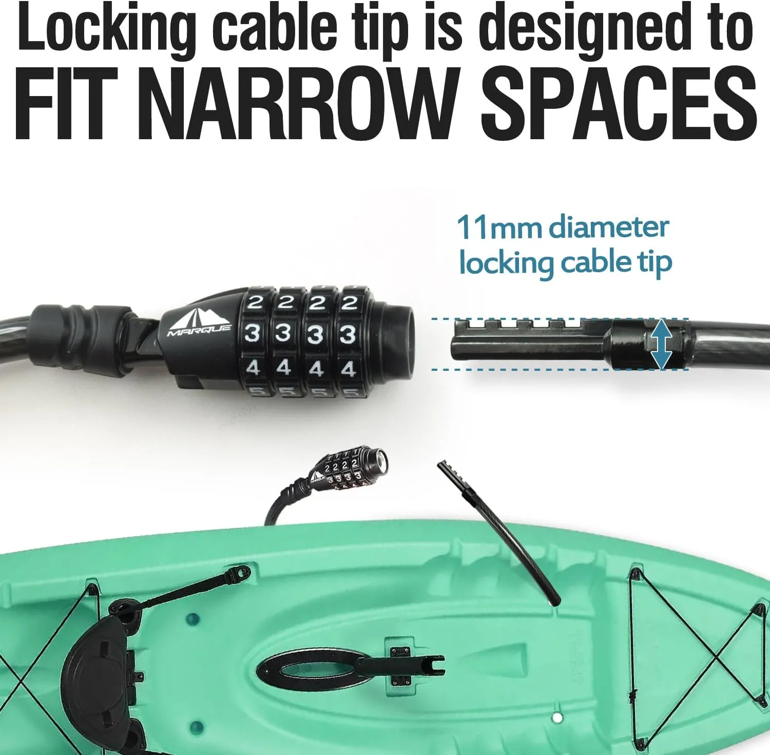 MARQUE Straight Combination Bike Lock Cable - 3/8 inch (5FT, 10FT, 15FT, 25FT) Resettable Combination Lock, Anti-Theft Security Cable for Bicycles, Kayaks, Paddle Boards and Outdoor Gear (05 FT)