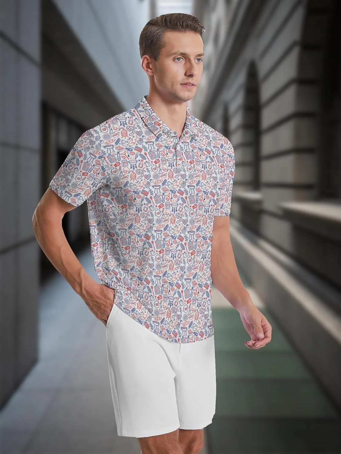 Men's Golf Shirts Moisture Wicking Quick Dry Performance Golf Polo Shirts for Men Fashion Print Short Sleeve Polo Shirts
