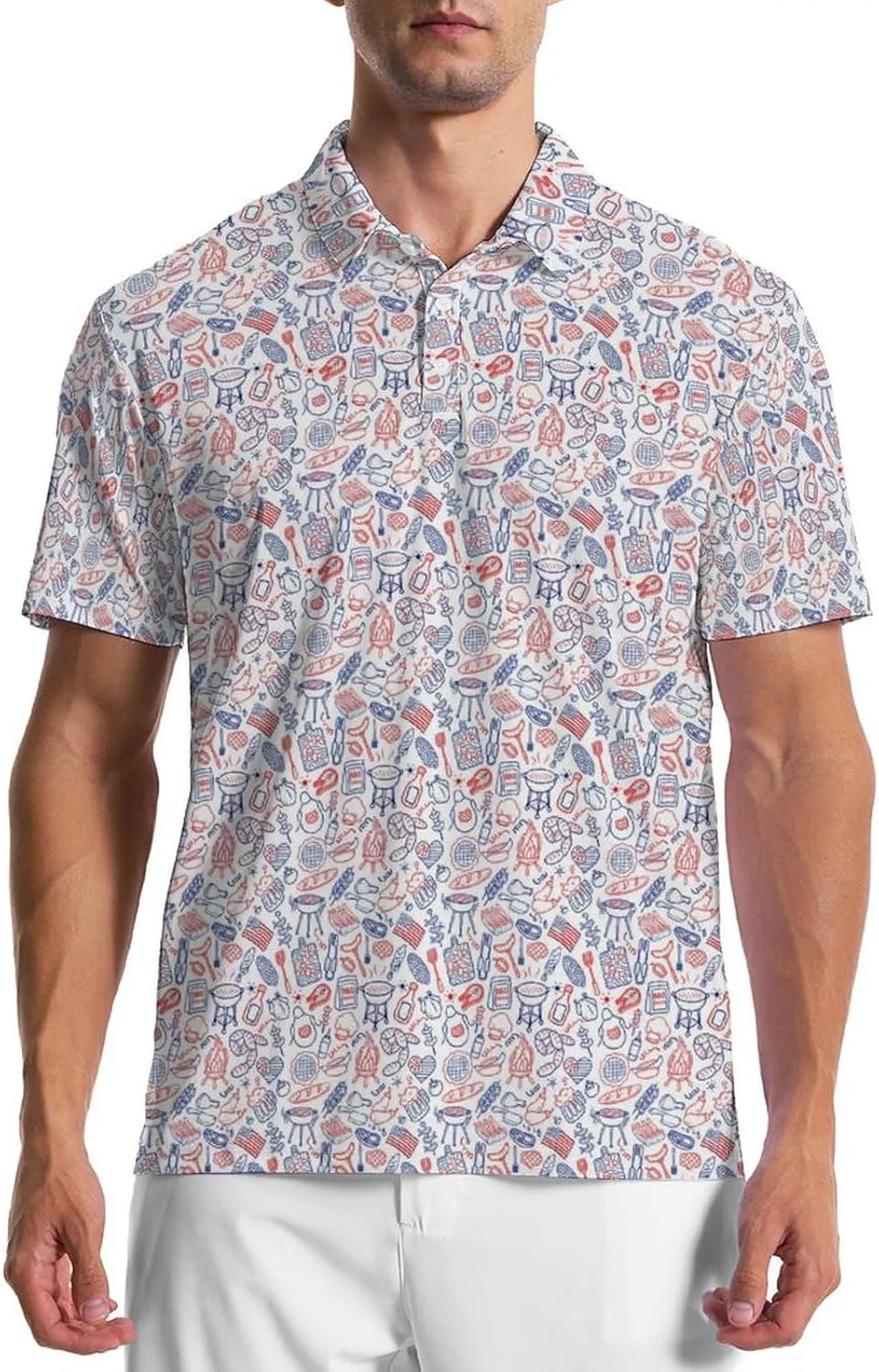 Men's Golf Shirts Moisture Wicking Quick Dry Performance Golf Polo Shirts for Men Fashion Print Short Sleeve Polo Shirts