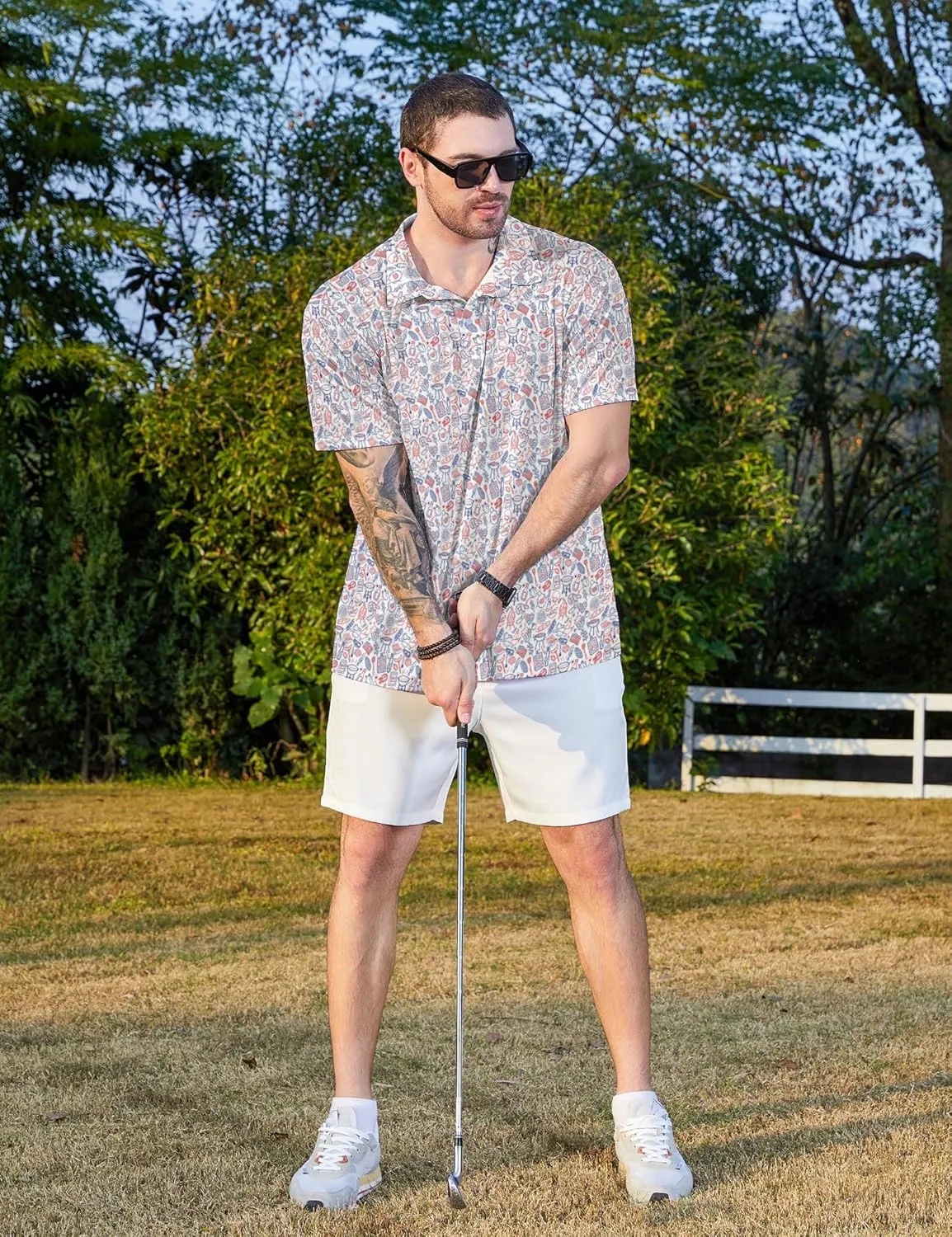 Men's Golf Shirts Moisture Wicking Quick Dry Performance Golf Polo Shirts for Men Fashion Print Short Sleeve Polo Shirts