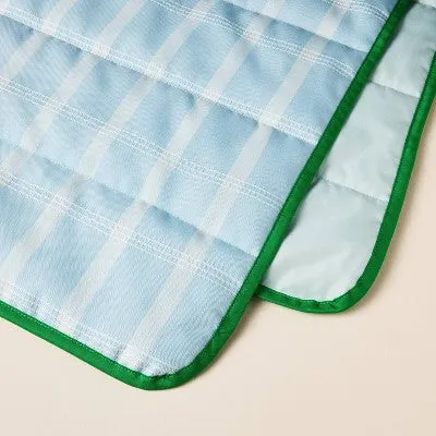 New - 72"x72" Checkered Plaid Picnic Blanket Cream/Light Blue/Green - Hearth & Hand