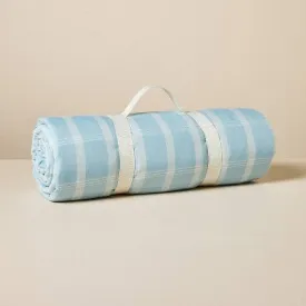 New - 72"x72" Checkered Plaid Picnic Blanket Cream/Light Blue/Green - Hearth & Hand
