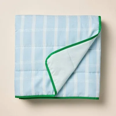 New - 72"x72" Checkered Plaid Picnic Blanket Cream/Light Blue/Green - Hearth & Hand