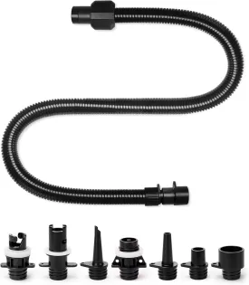 OutdoorMaster Inflatable Boat Sup Pump Adapter & Air Hose Kit, Electric Paddle Board Pump Sup Air Pump Accessories with 7 Air Valve Nozzles for Inflatable Stand Up Paddle Board/Boat/Tent/Pool