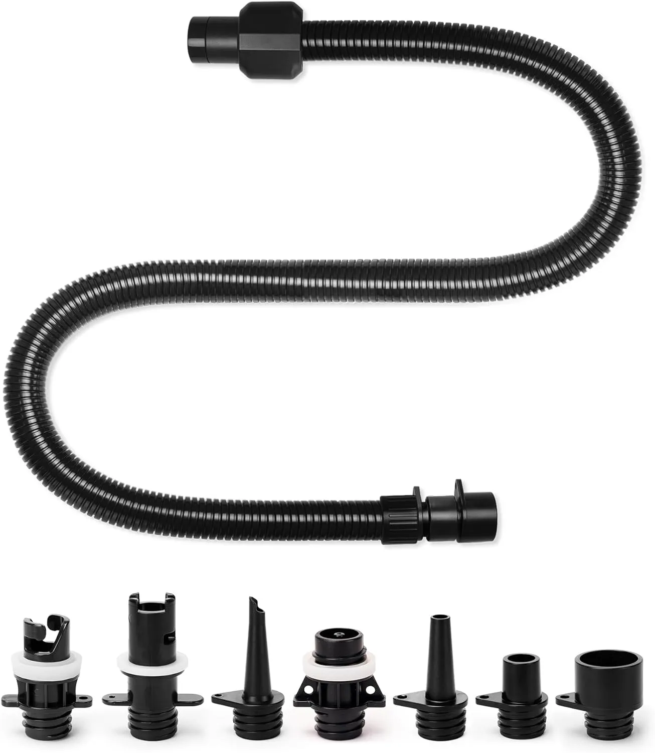 OutdoorMaster Inflatable Boat Sup Pump Adapter & Air Hose Kit, Electric Paddle Board Pump Sup Air Pump Accessories with 7 Air Valve Nozzles for Inflatable Stand Up Paddle Board/Boat/Tent/Pool