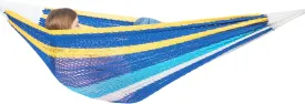 PNAEUT Mayan Hammock, Handwoven XL Thick Soft Rope Hammocks for Outdoor Indoor, Max 600 lbs Capacity, Tree Straps & Carabiners Included (Caribbean Sea)