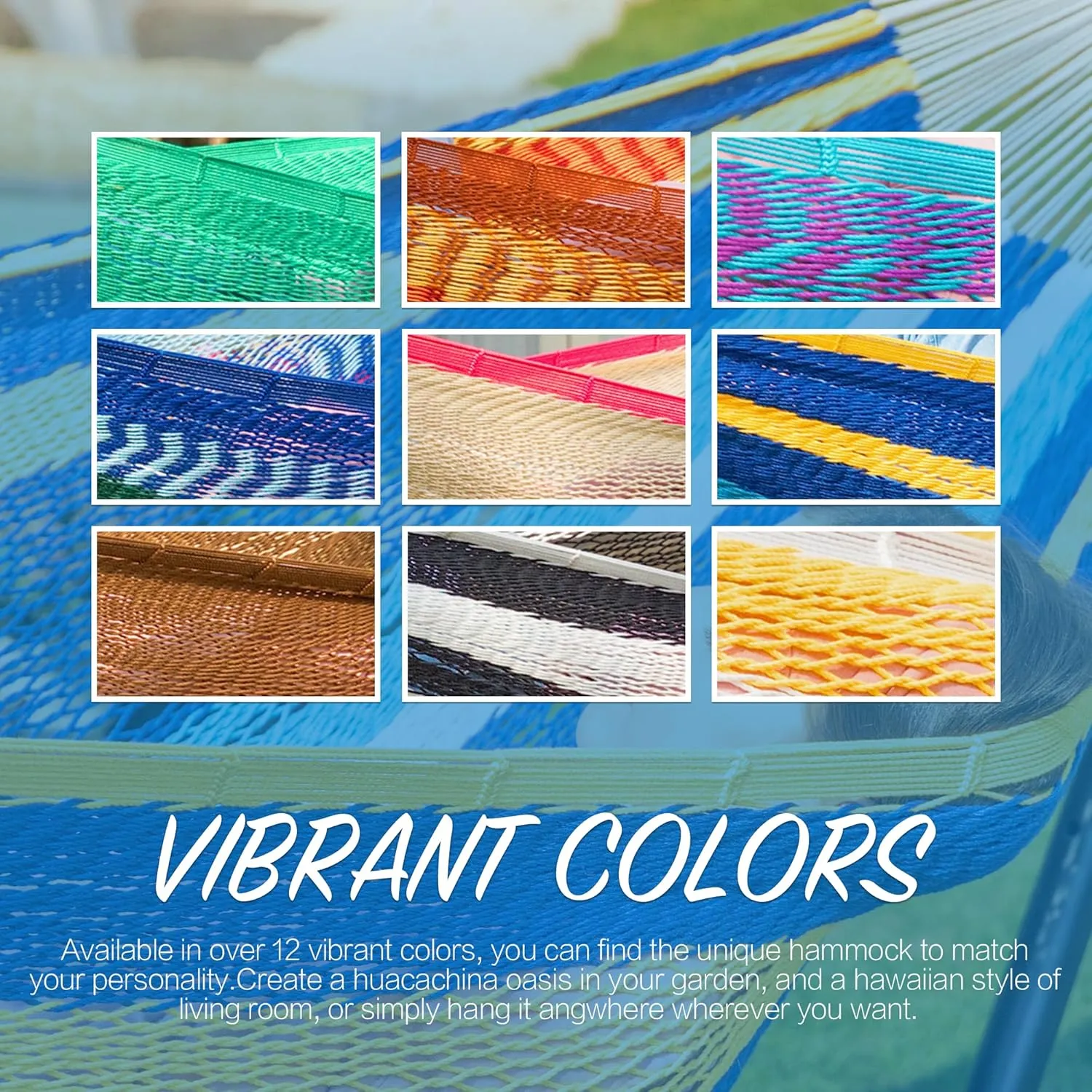 PNAEUT Mayan Hammock, Handwoven XL Thick Soft Rope Hammocks for Outdoor Indoor, Max 600 lbs Capacity, Tree Straps & Carabiners Included (Caribbean Sea)