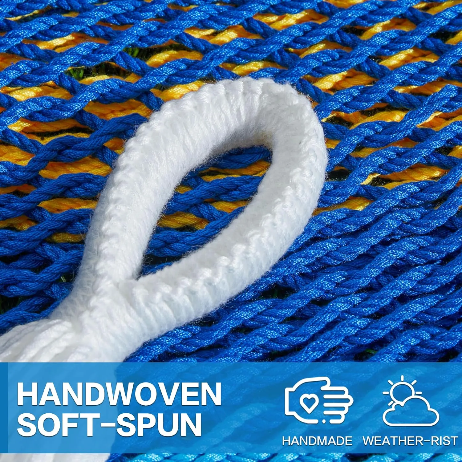 PNAEUT Mayan Hammock, Handwoven XL Thick Soft Rope Hammocks for Outdoor Indoor, Max 600 lbs Capacity, Tree Straps & Carabiners Included (Caribbean Sea)
