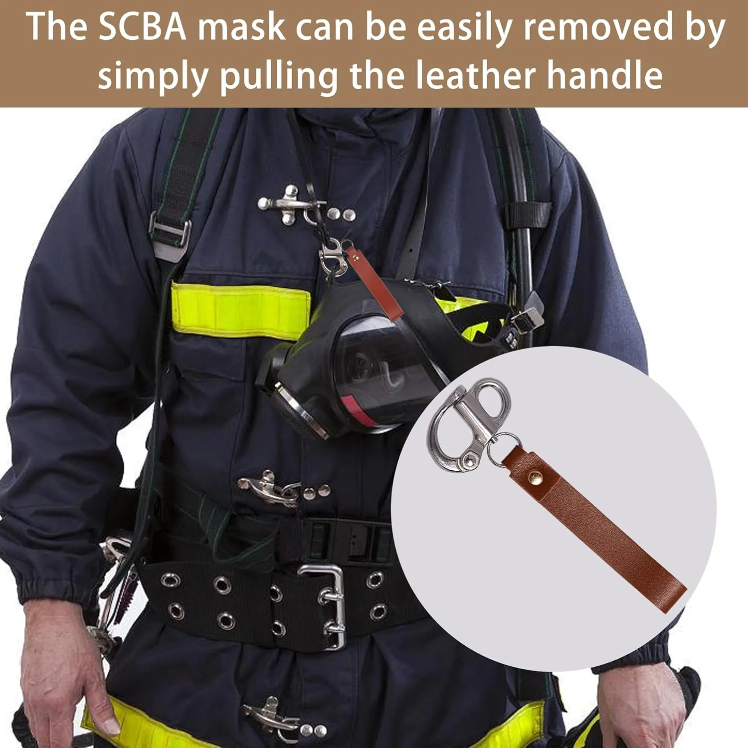 Quick Release Clip Shackle for SCBA Mask - Firefighter Accessories Tools with Leather Handle, Marine Grade 316 Stainless Steel Snap Shackle for Rigging, Sailing, Boat & Emergency Lanyards