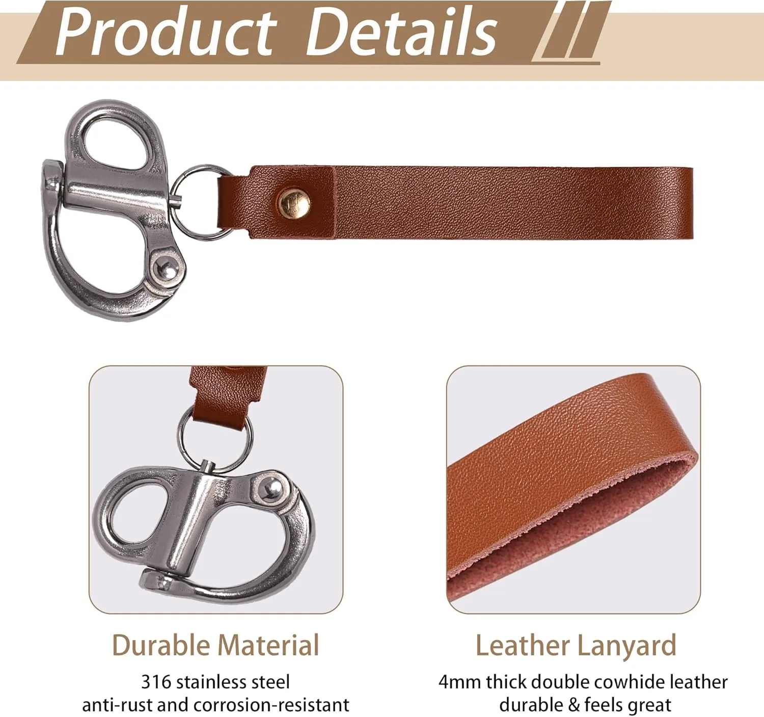 Quick Release Clip Shackle for SCBA Mask - Firefighter Accessories Tools with Leather Handle, Marine Grade 316 Stainless Steel Snap Shackle for Rigging, Sailing, Boat & Emergency Lanyards