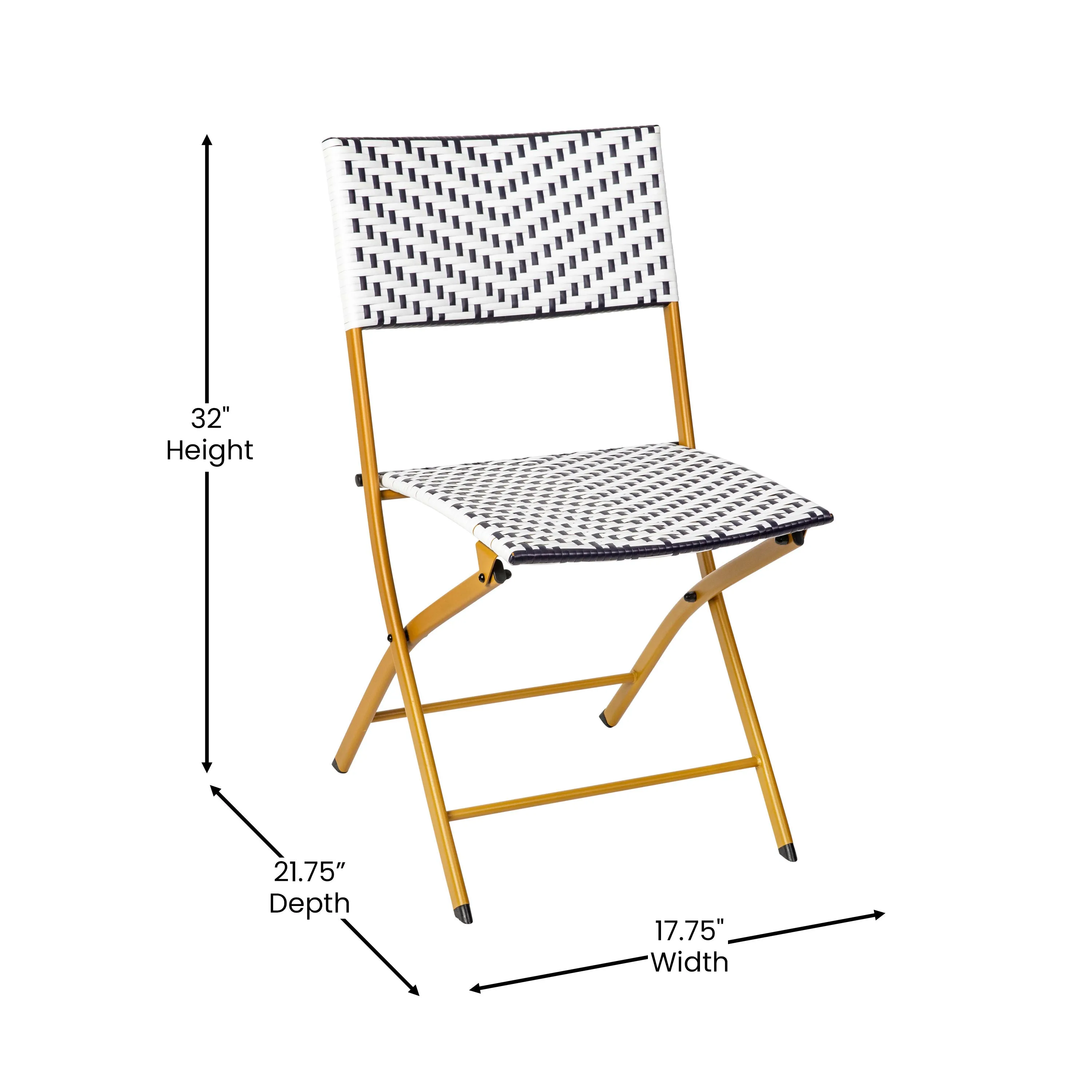 Rouen Set of Two Folding Bistro Chairs in PE Rattan with Metal Frames for Indoor and Outdoor Use