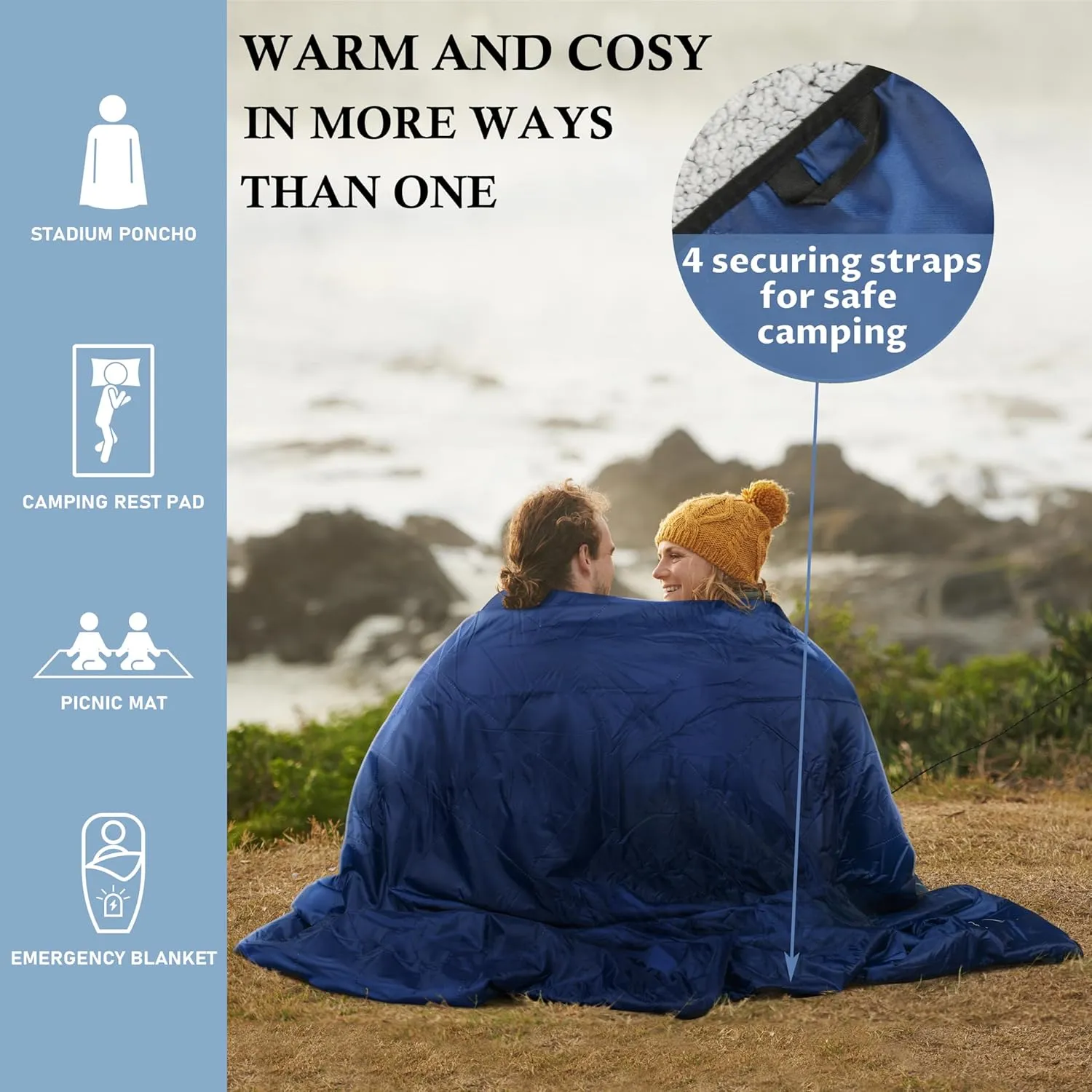 Solaris Waterproof Sherpa Outdoor Blanket, 60 x 80 Insulated Oxford, Packable for Stadium Camping & Cold Weather, Ideal for Soccer Moms, Pets, Picnics, Concerts