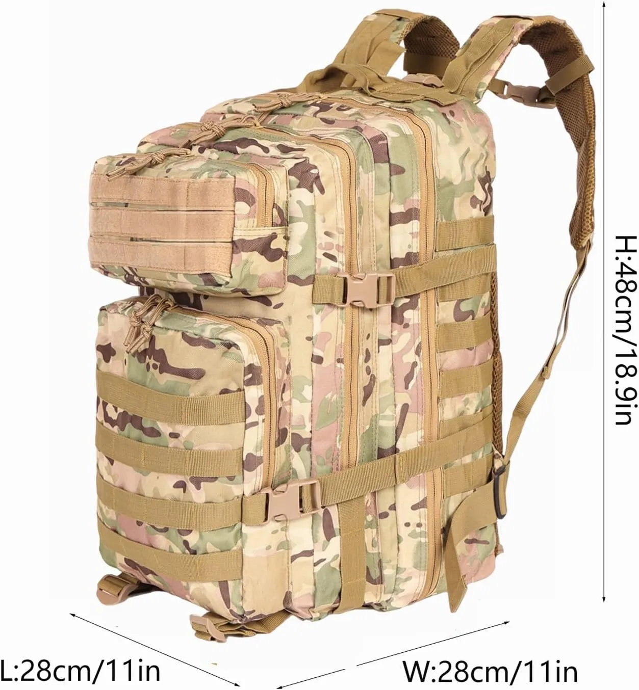 Tactical Backpack Military Hunting Gym Hiking Rucking Backpack with Weights Survival Rucksack Tool Motorcycle Accessories Fishing Camping Range Bag 50L for Men (CP)