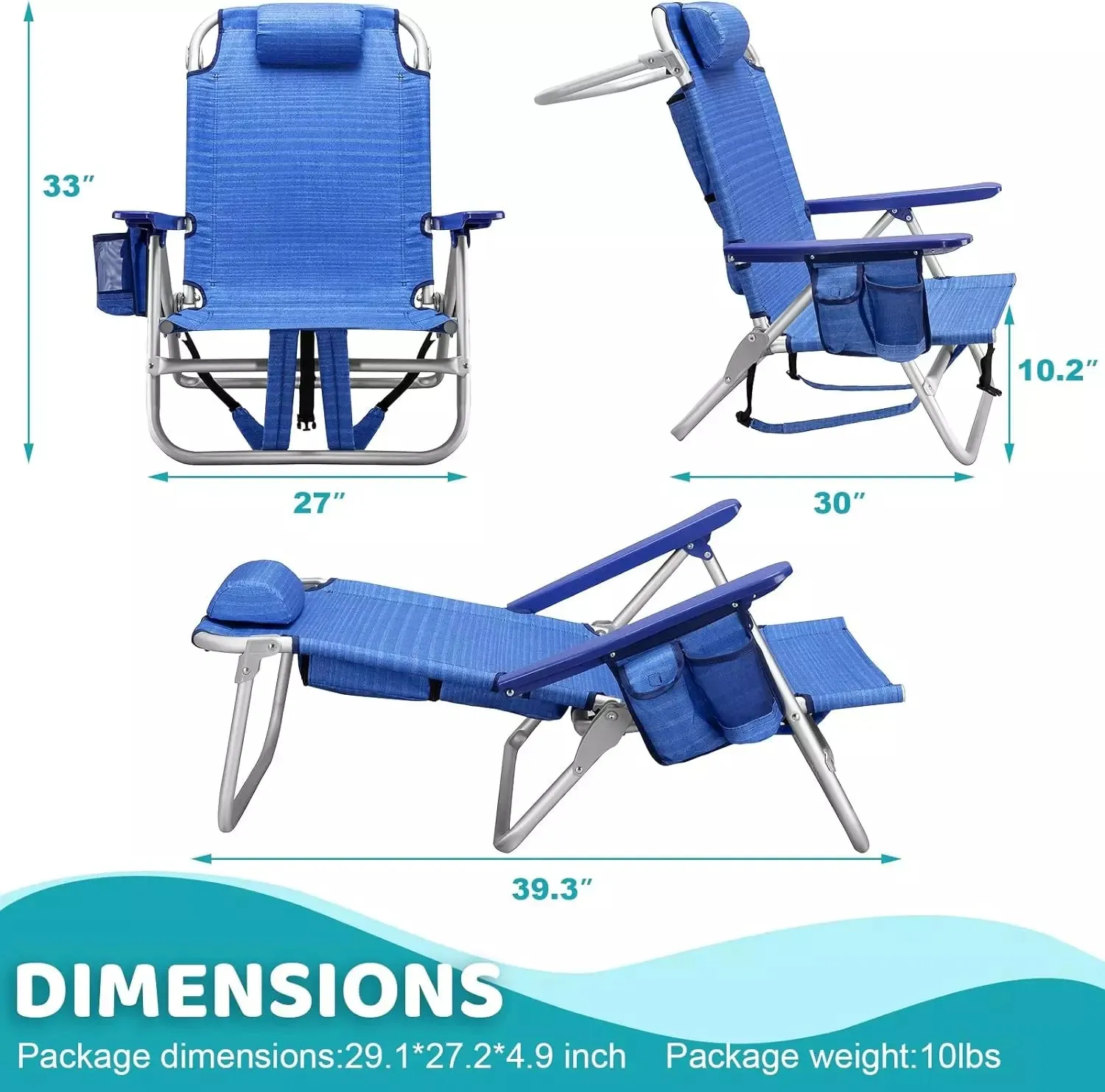 VITESSE Backpack Beach Chairs for Adults,Camping Chairs with Headrest