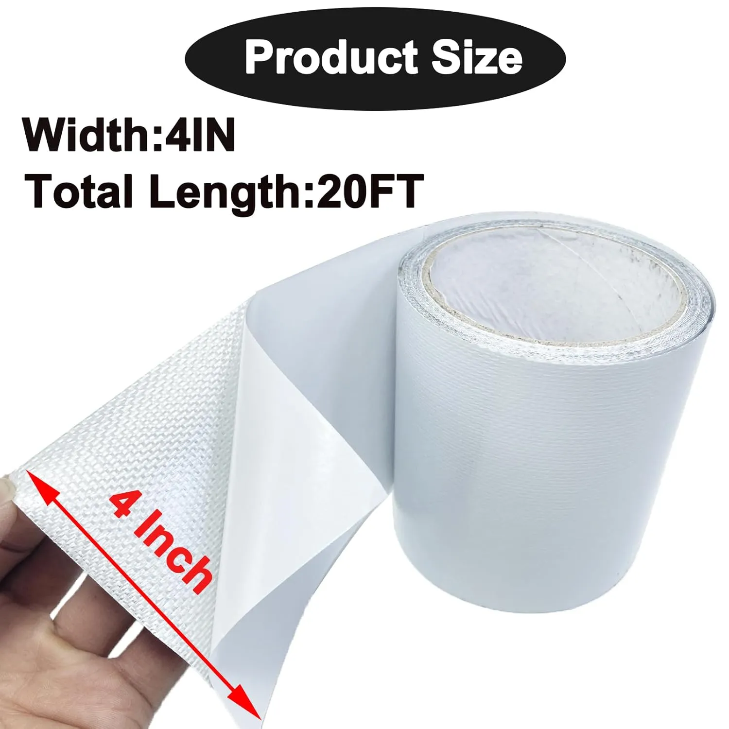 Waterproof Repair Tape for Awning, 4IN x 20FT Outdoor Canvas Tarp Repair Tape, Tent, Boat Covers, Canopy, Sail Tape, Tear Repair Patch Kit, Heavy Duty UVproof, White
